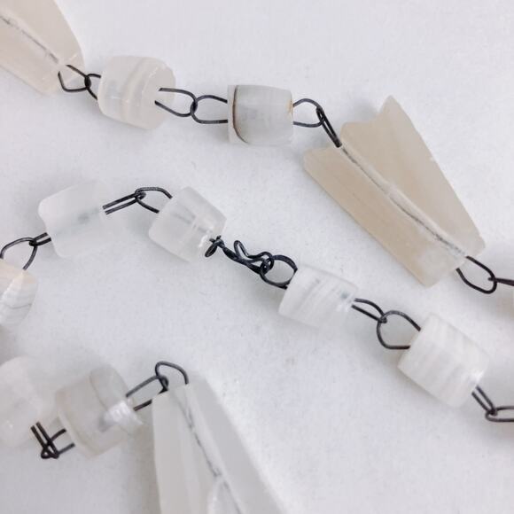 Vintage Aztec Sun Pendant Necklace, White Glass Silver Tone Metal Linked Beads - Picture 6 of 10